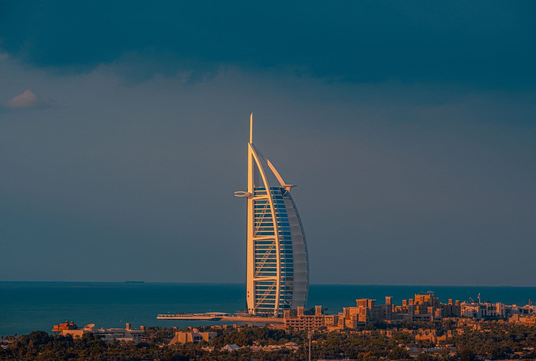 The Burj Al Arab at golden hour.