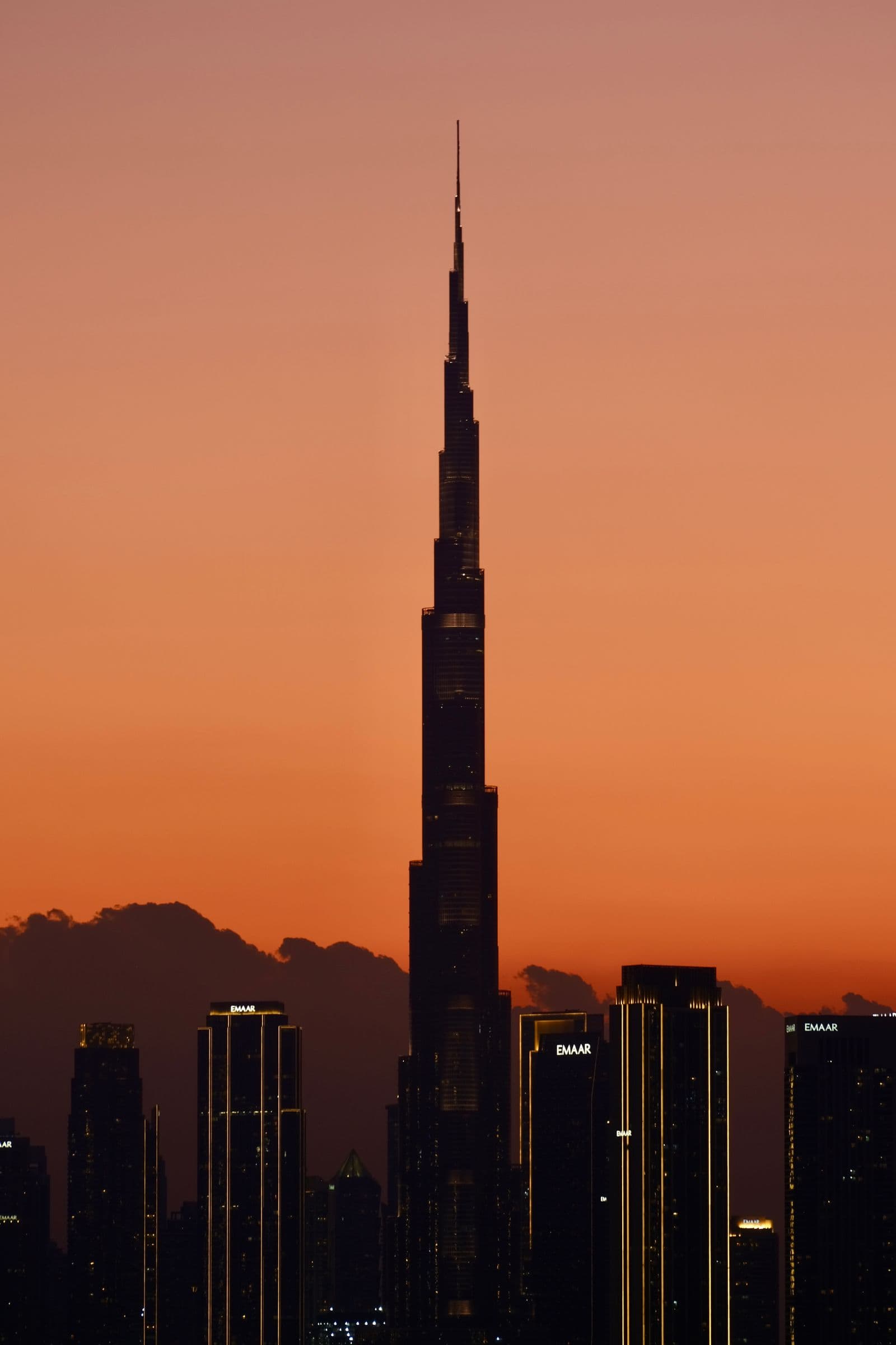 The Burj Khalifa at sunset, downtown Dubai.
