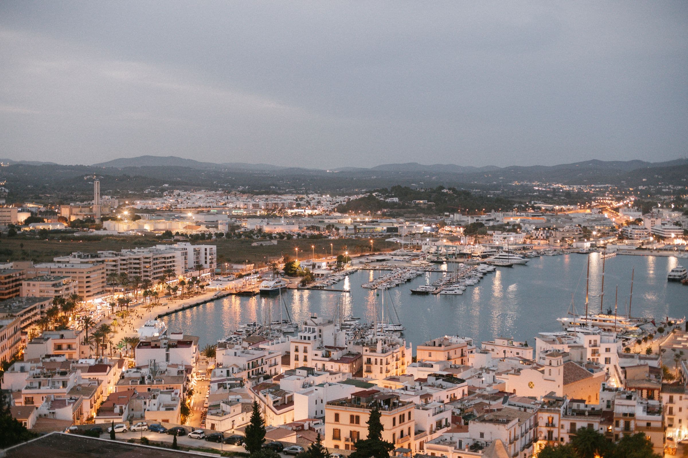 The marina and old town at dusk.