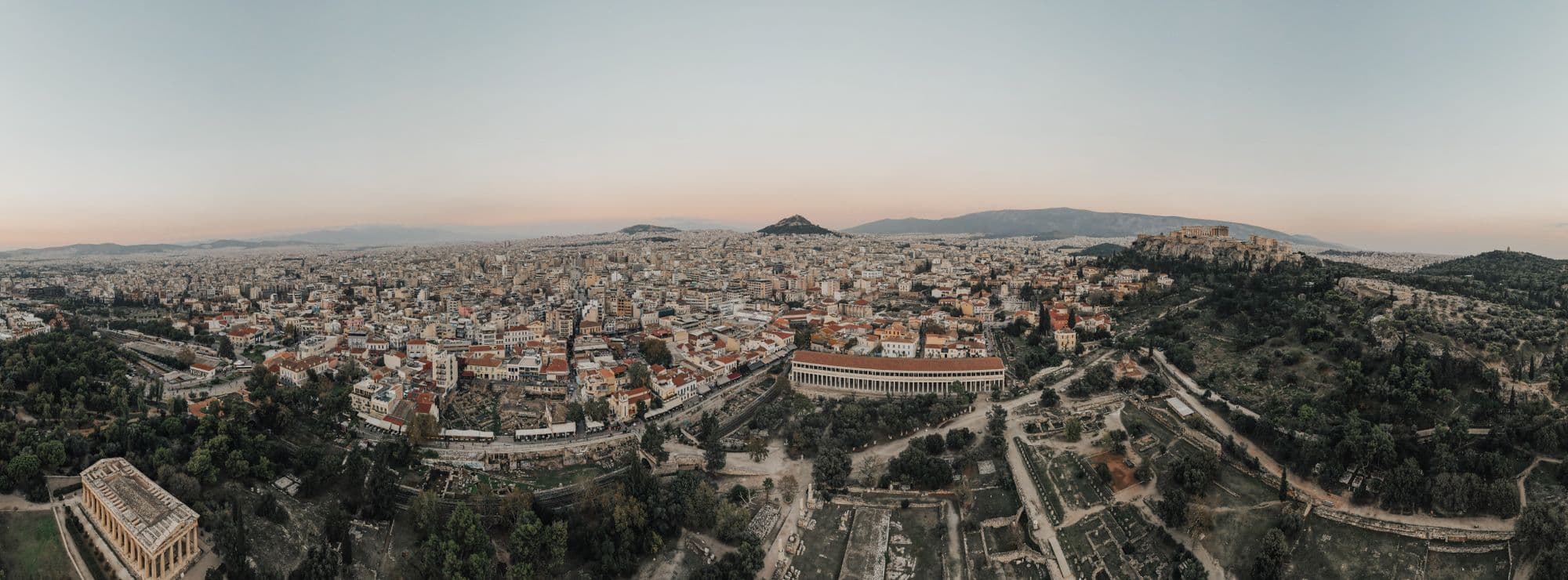 The city and the hills; the airport sits 20 km east of this view.